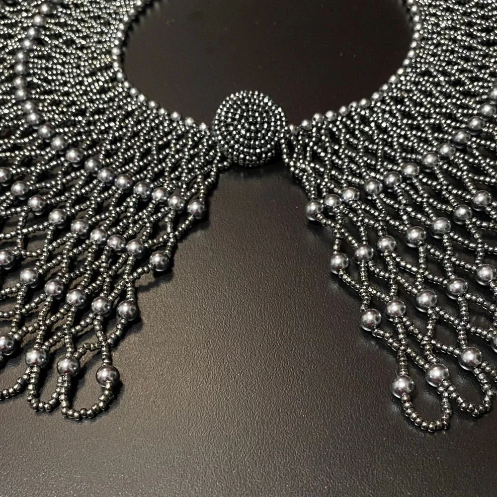 Elegant Brownstone vintage grey breaded collar Necklace